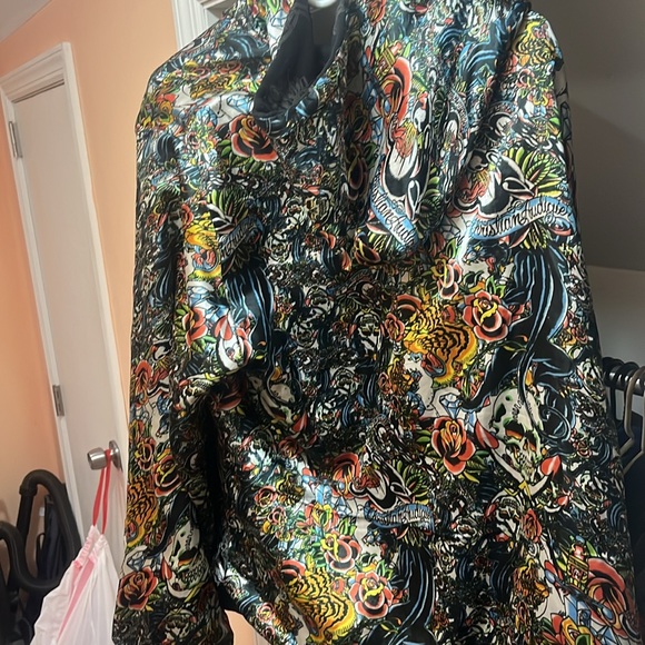 Vintage Christian Audigier Y2K all over skull reversible hoodie very soft warm - Picture 6 of 11